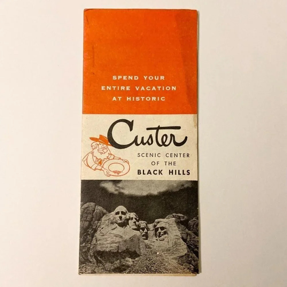 Vintage Custer Scenic Center of Black Hills South Dakota Travel Brochure Map